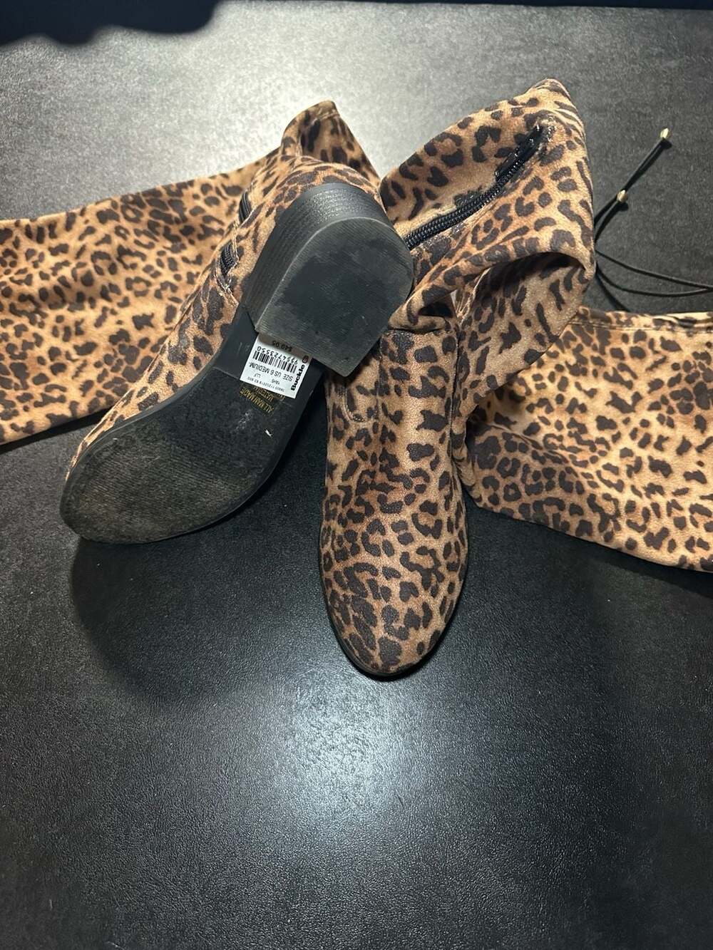 Buckle Women's Leopard Print Over-the-Knee Suede Boots